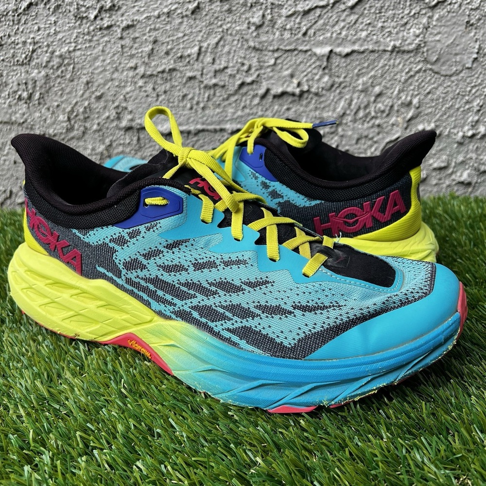HOKA Shoes Men Size 11.5 Speed Goat 5 Blue Coral Trail Running Shoes Vibram